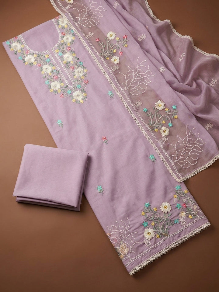 Lavender  Chanderi Unstitched Dress Material