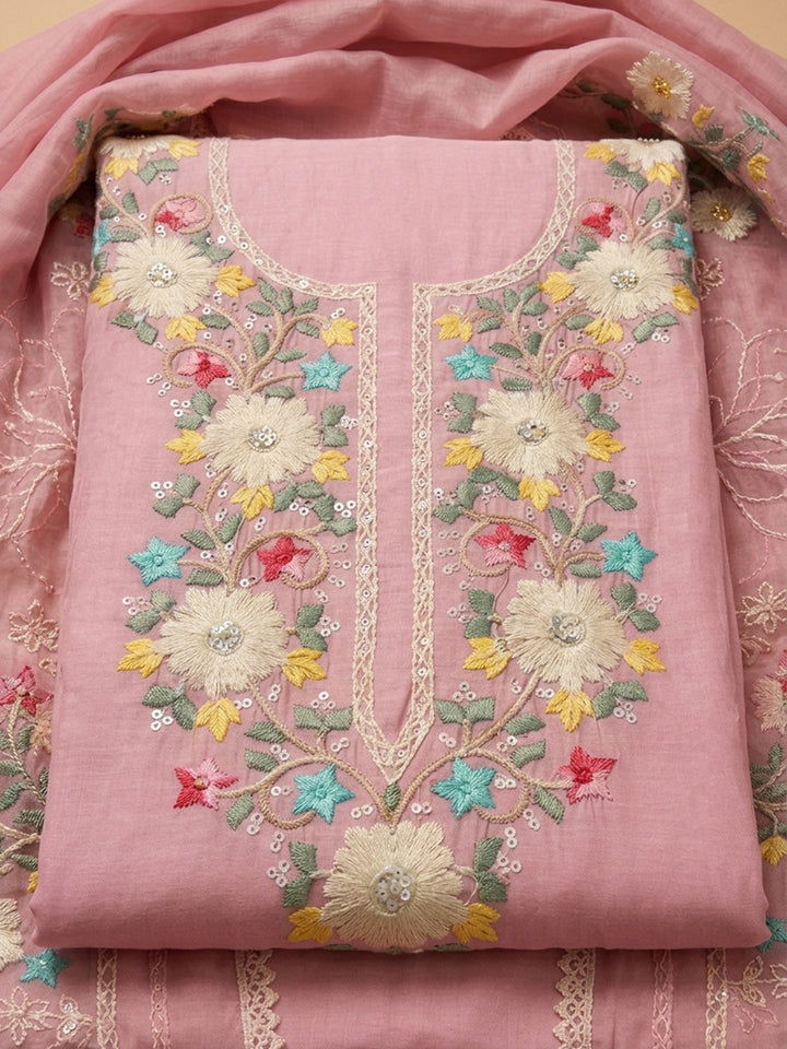 Peach  Chanderi Unstitched Dress Material
