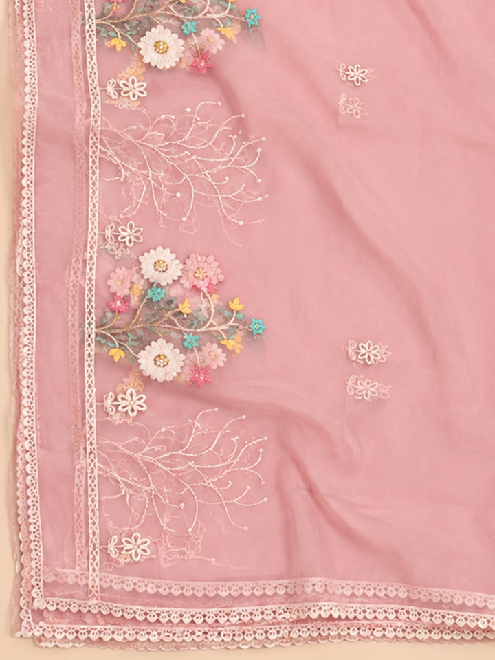 Peach  Chanderi Unstitched Dress Material