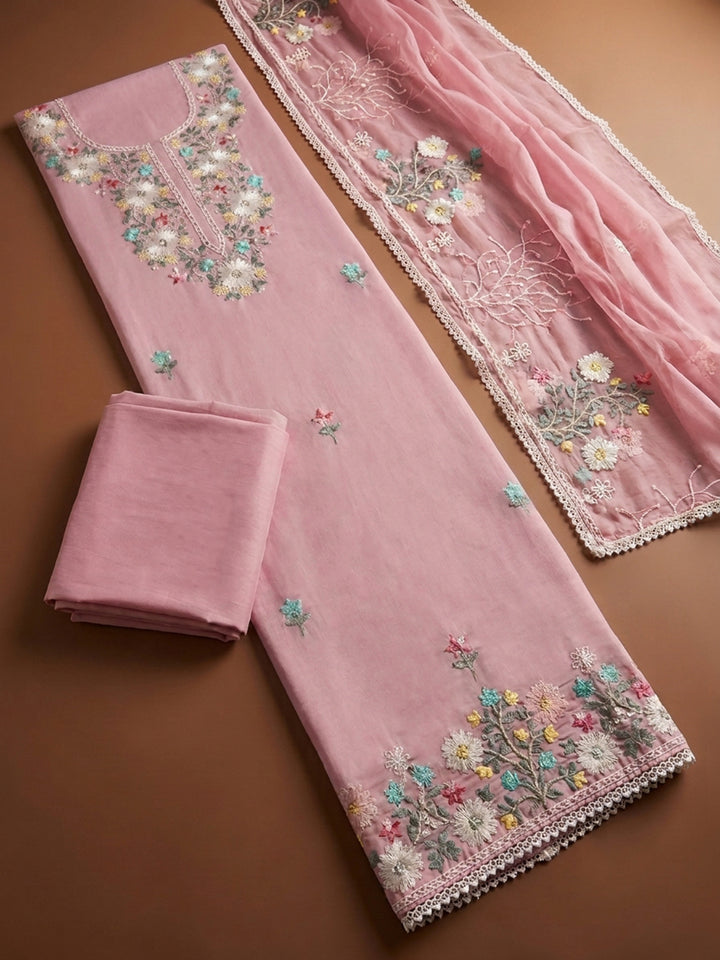 Peach  Chanderi Unstitched Dress Material
