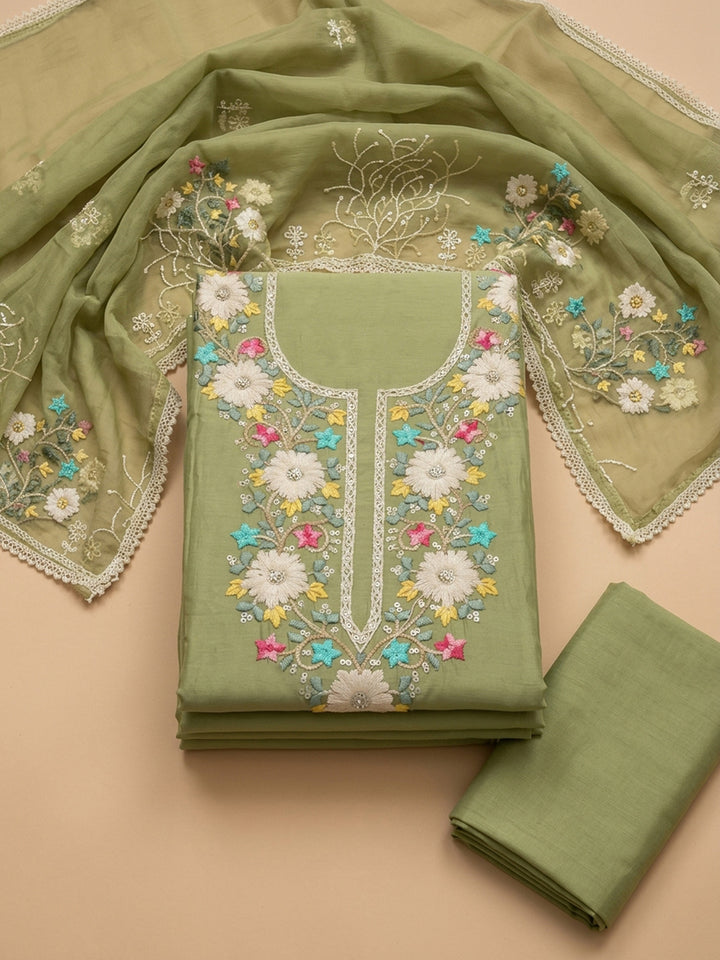 Pista Green  Chanderi Unstitched Dress Material