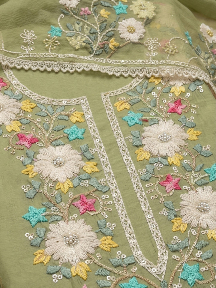 Pista Green  Chanderi Unstitched Dress Material
