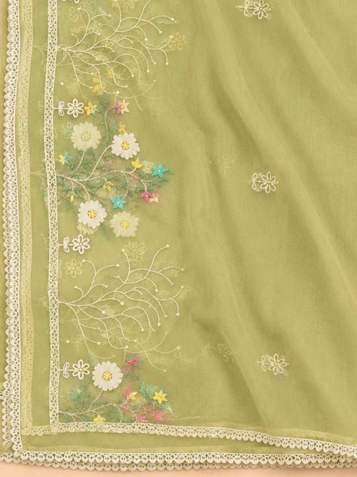 Pista Green  Chanderi Unstitched Dress Material