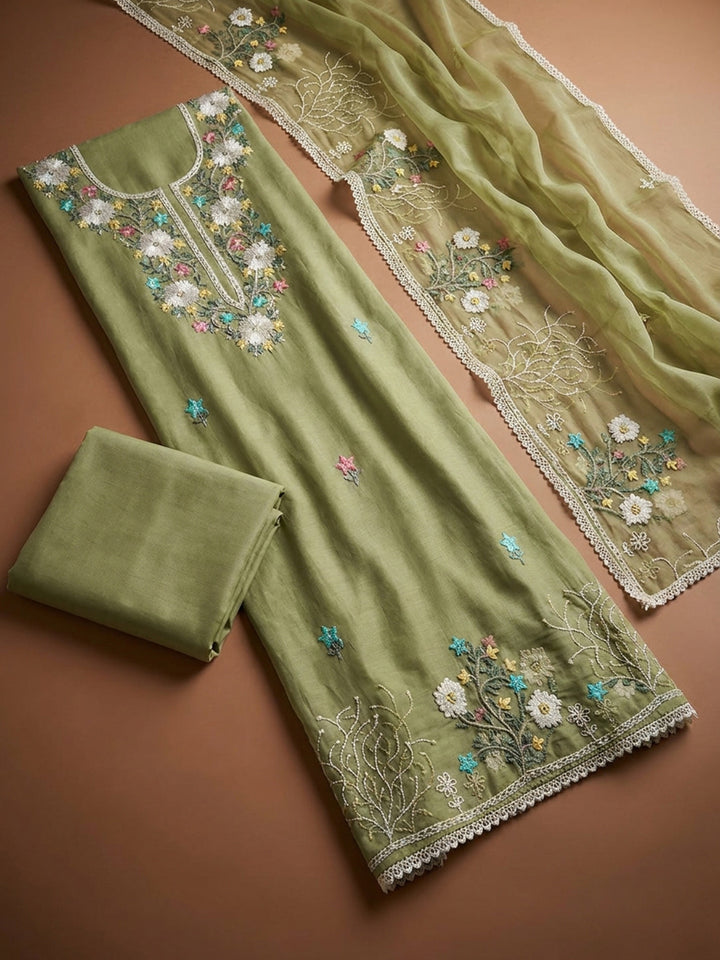 Pista Green  Chanderi Unstitched Dress Material