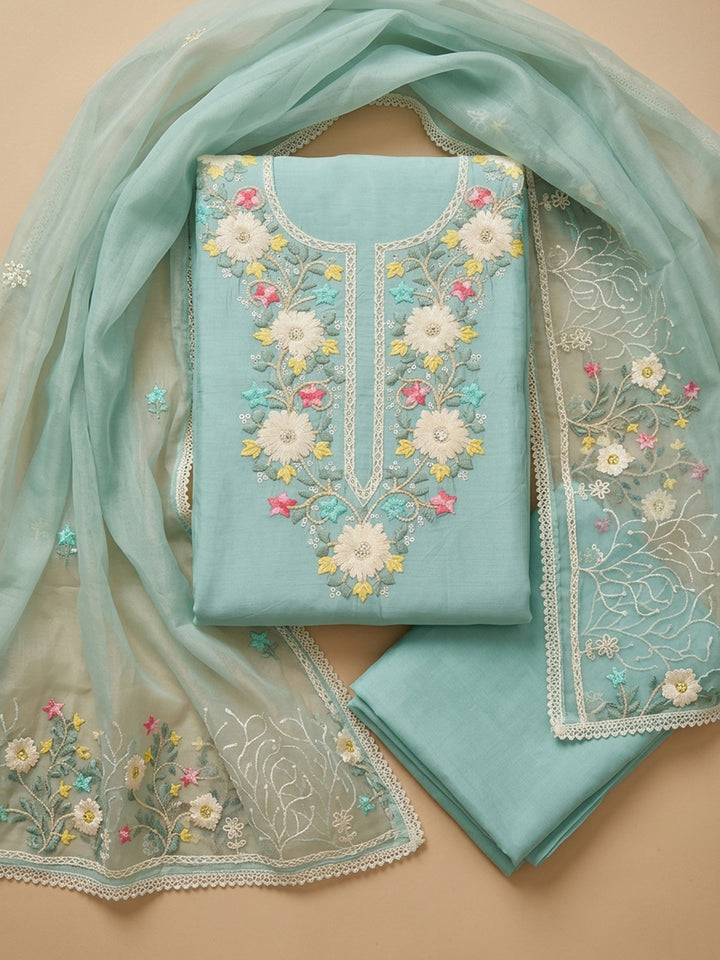 Sky Blue  Chanderi Unstitched Dress Material