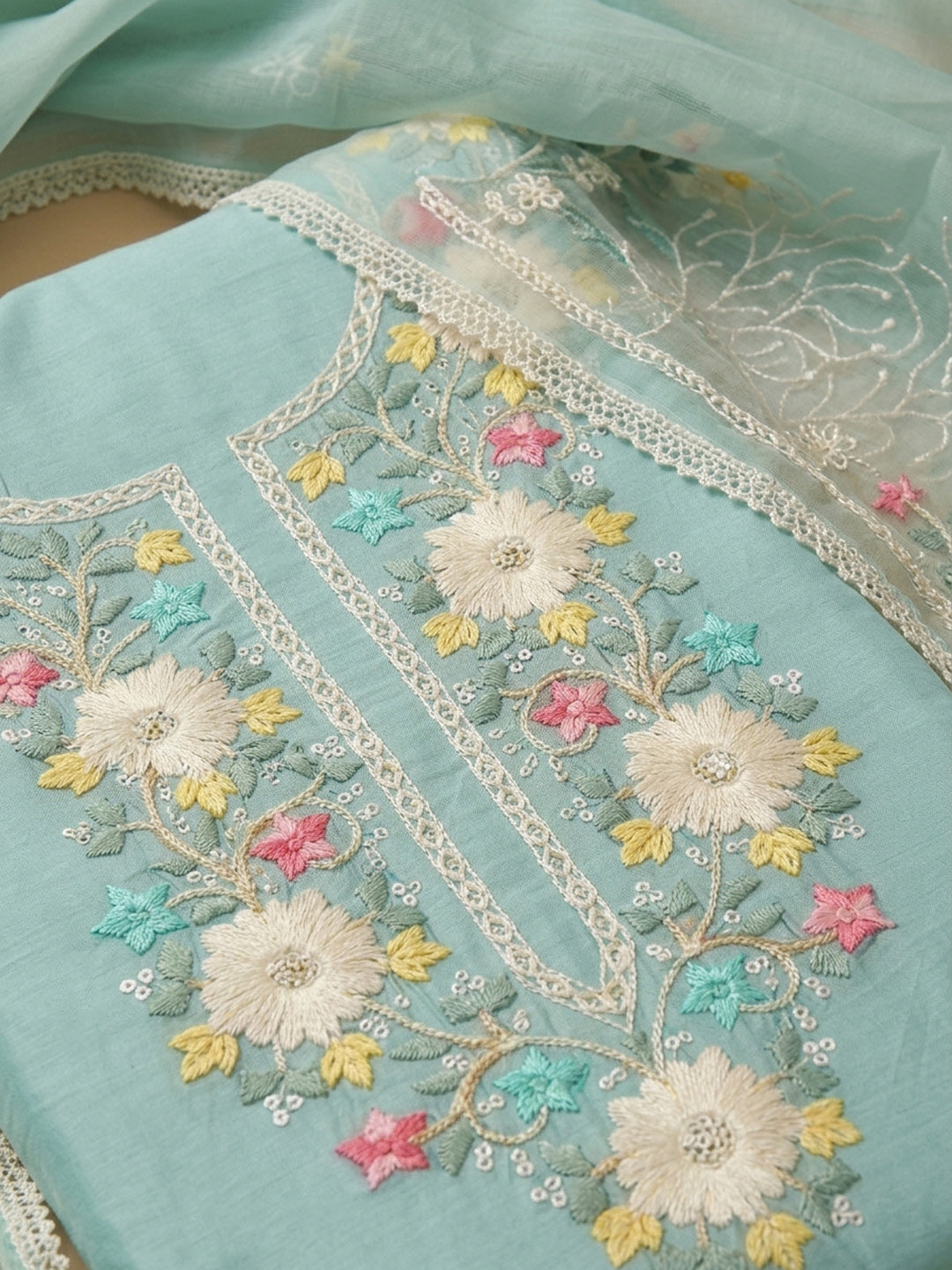 Sky Blue  Chanderi Unstitched Dress Material