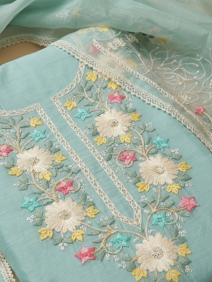 Sky Blue  Chanderi Unstitched Dress Material