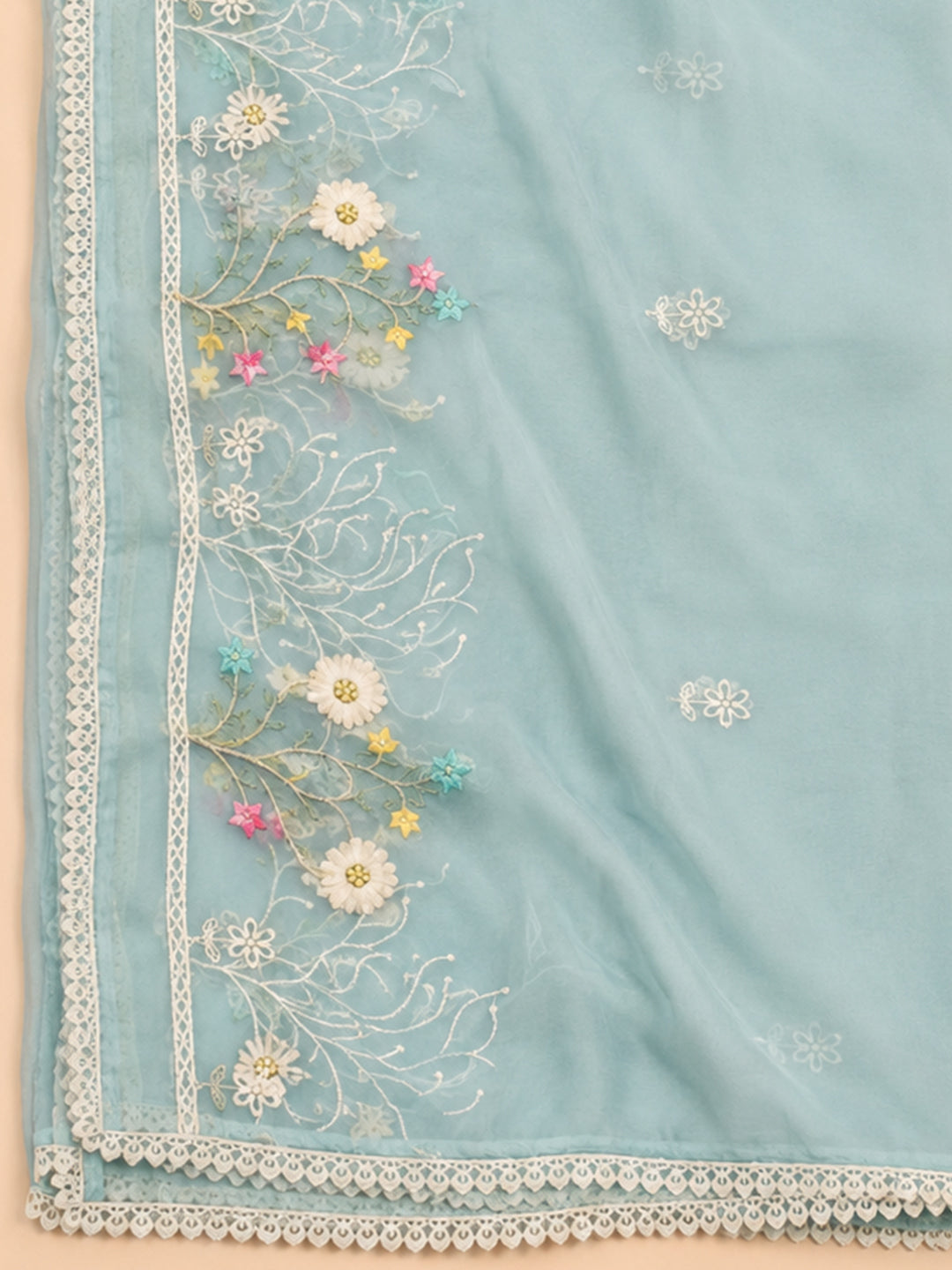 Sky Blue  Chanderi Unstitched Dress Material