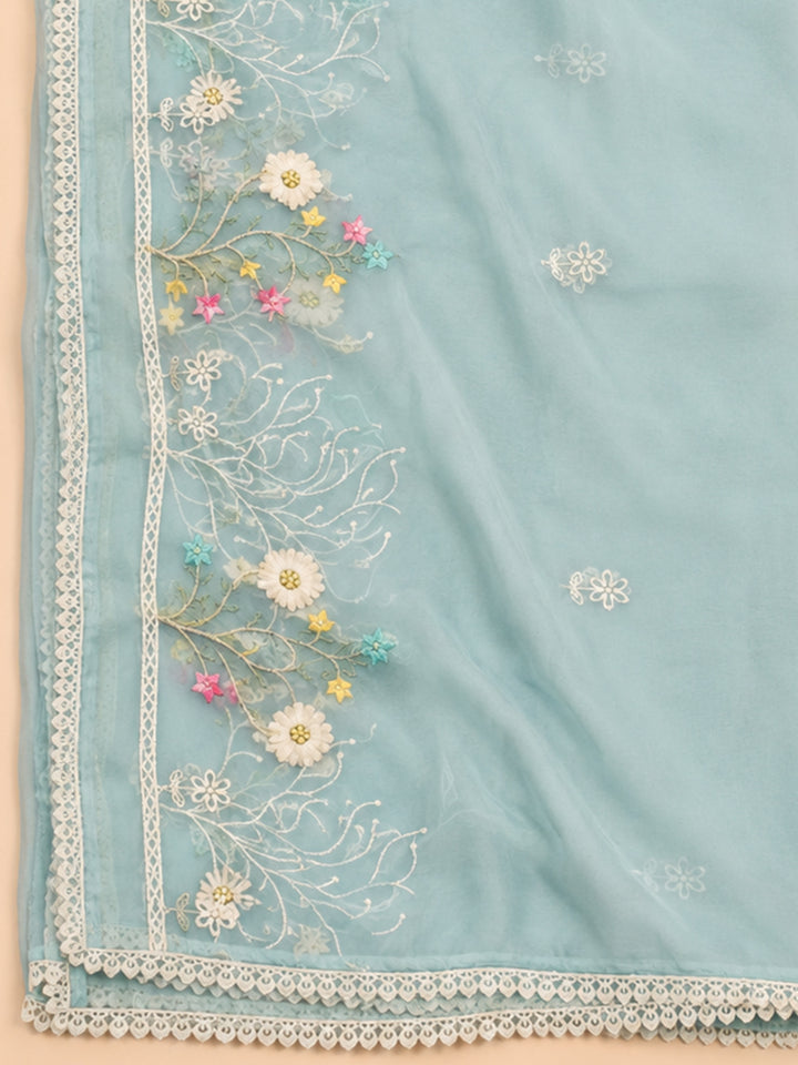 Sky Blue  Chanderi Unstitched Dress Material