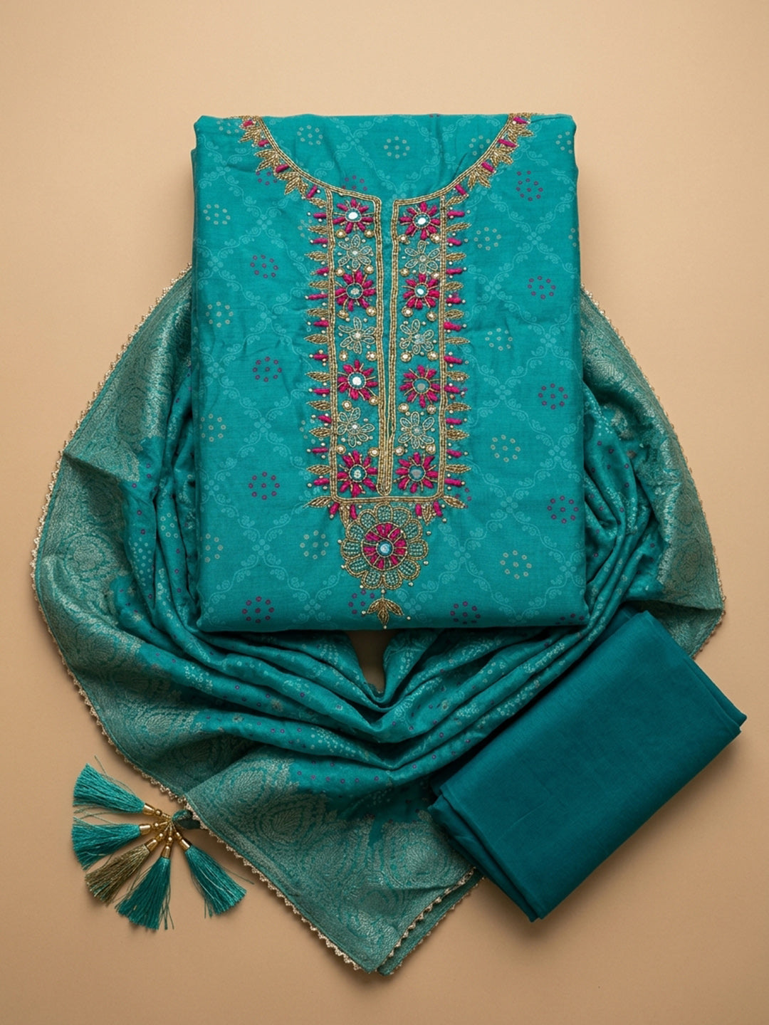 Firozee  Chanderi Unstitched Dress Material