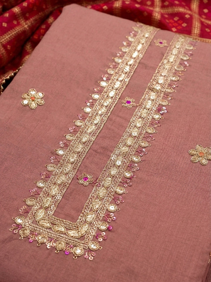 Dusty Pink  Chanderi Unstitched Dress Material