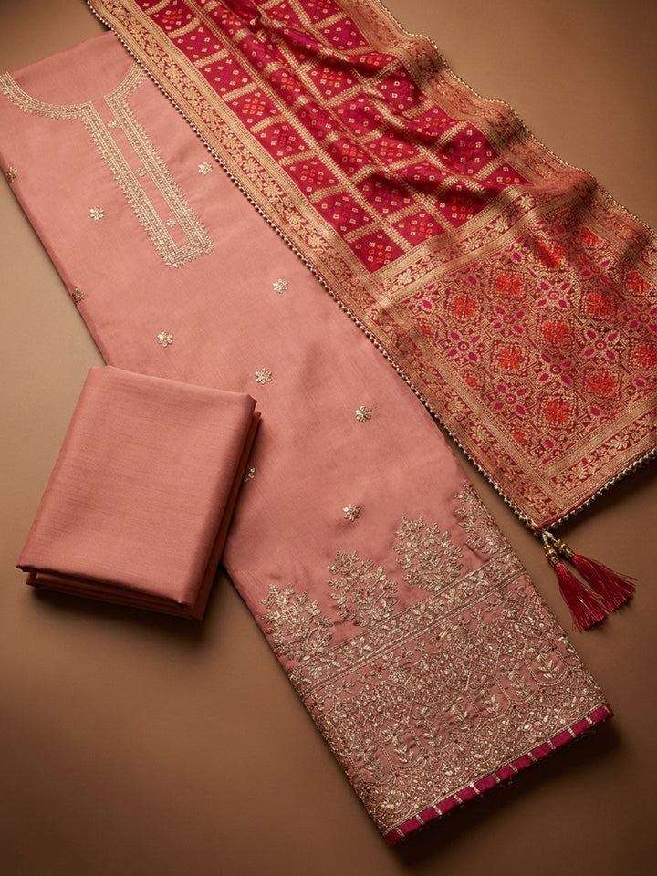 Dusty Pink  Chanderi Unstitched Dress Material