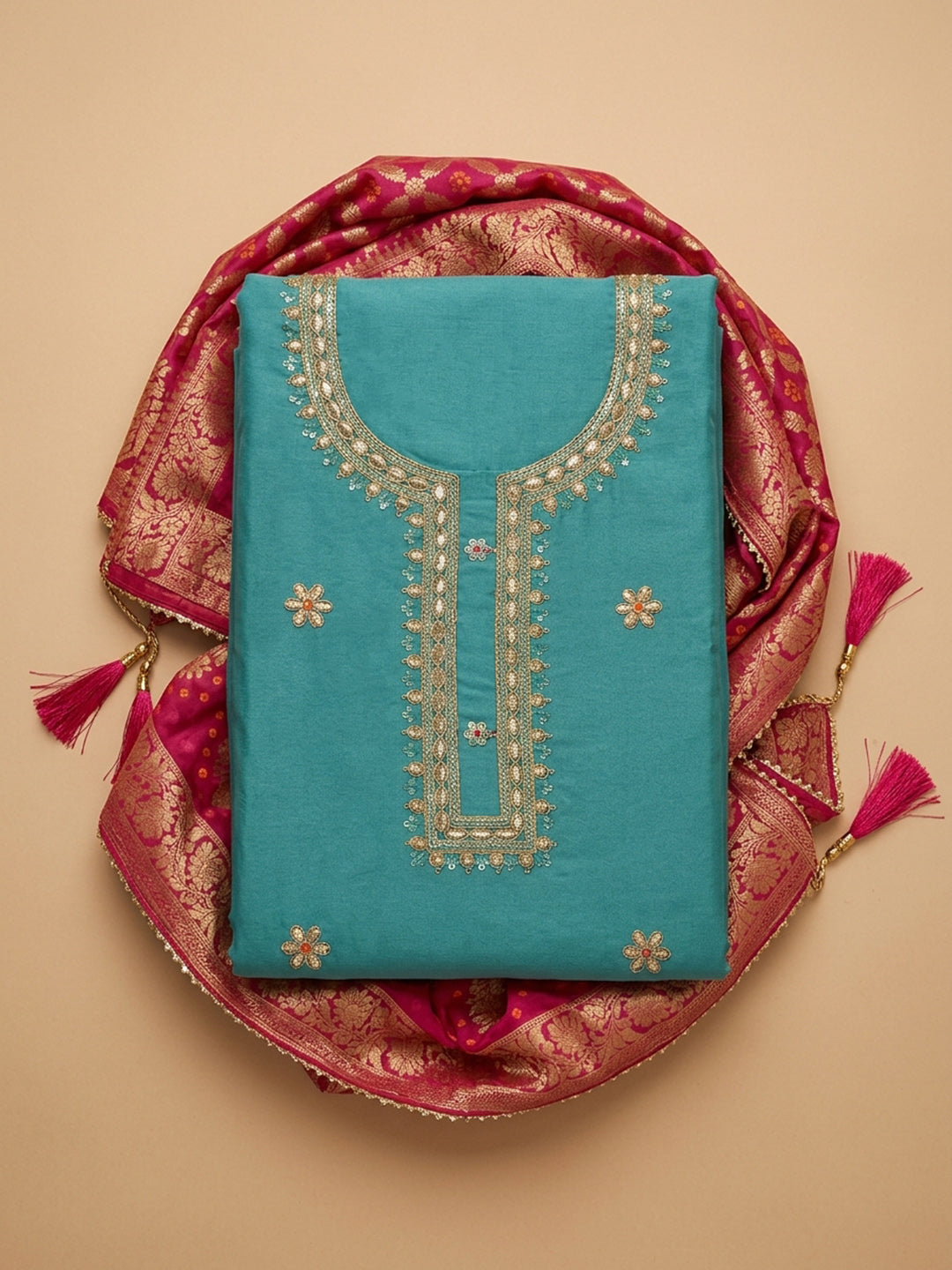 Firozee  Chanderi Unstitched Dress Material