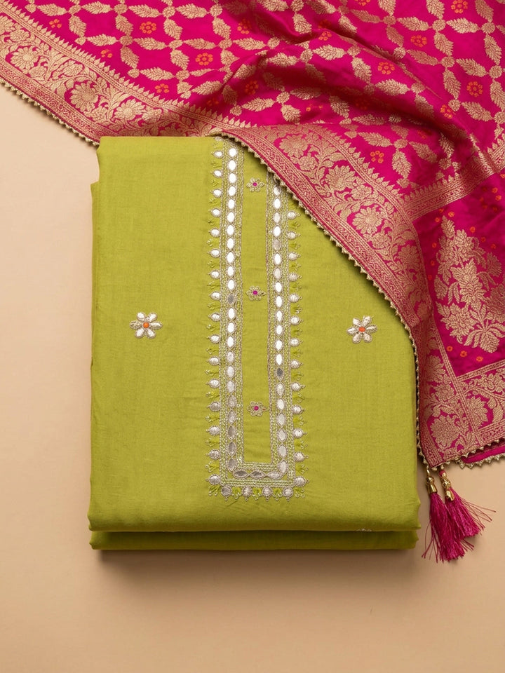 Lemon  Chanderi Unstitched Dress Material
