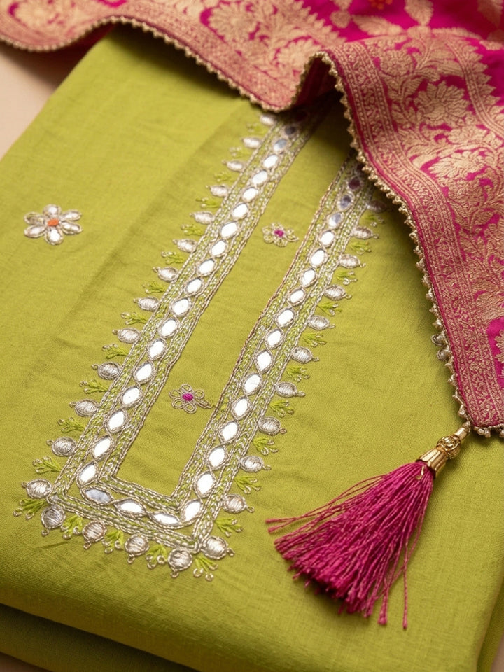 Lemon  Chanderi Unstitched Dress Material