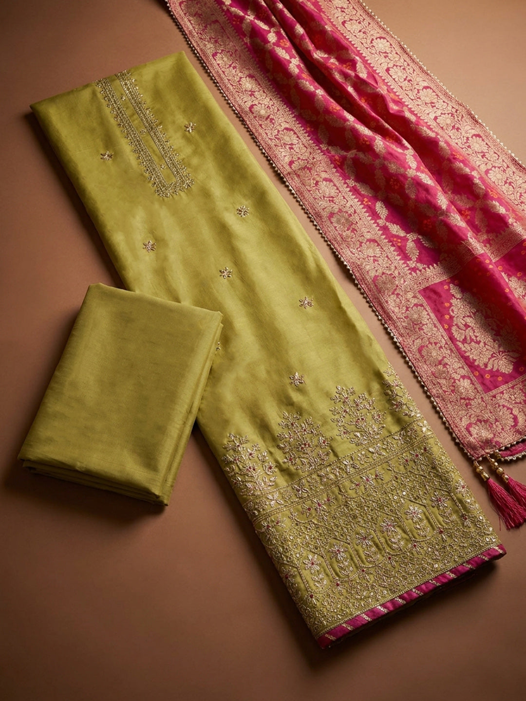Lemon  Chanderi Unstitched Dress Material