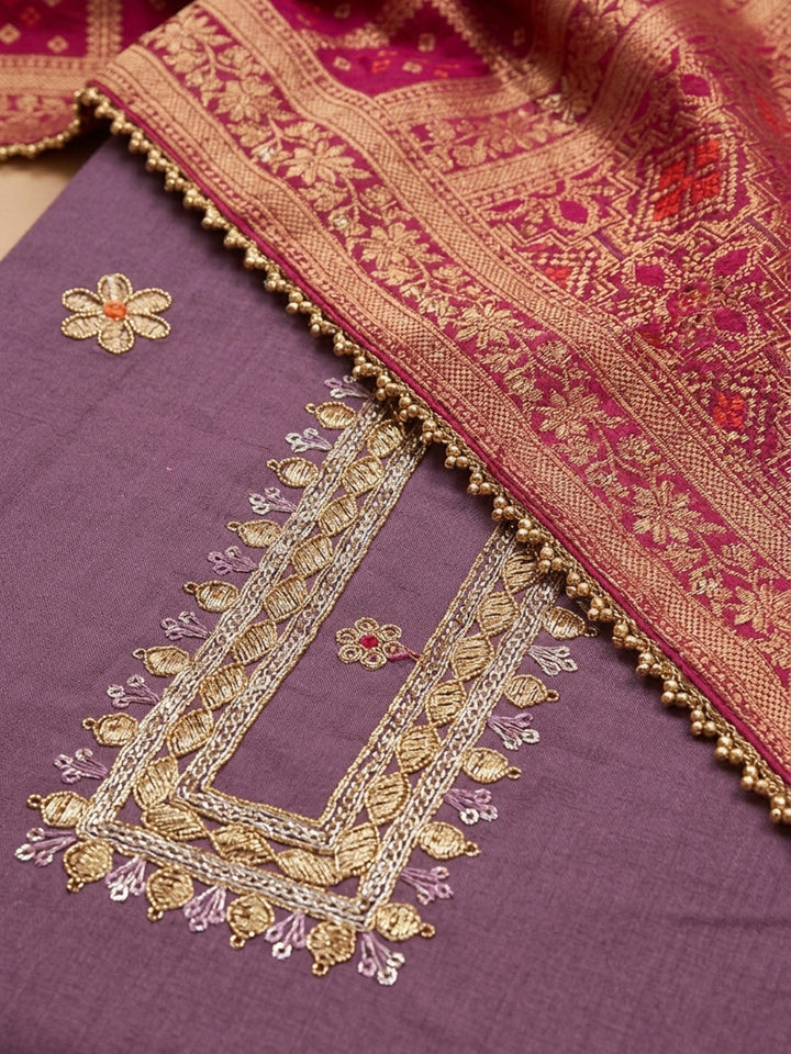 Purple  Chanderi Unstitched Dress Material