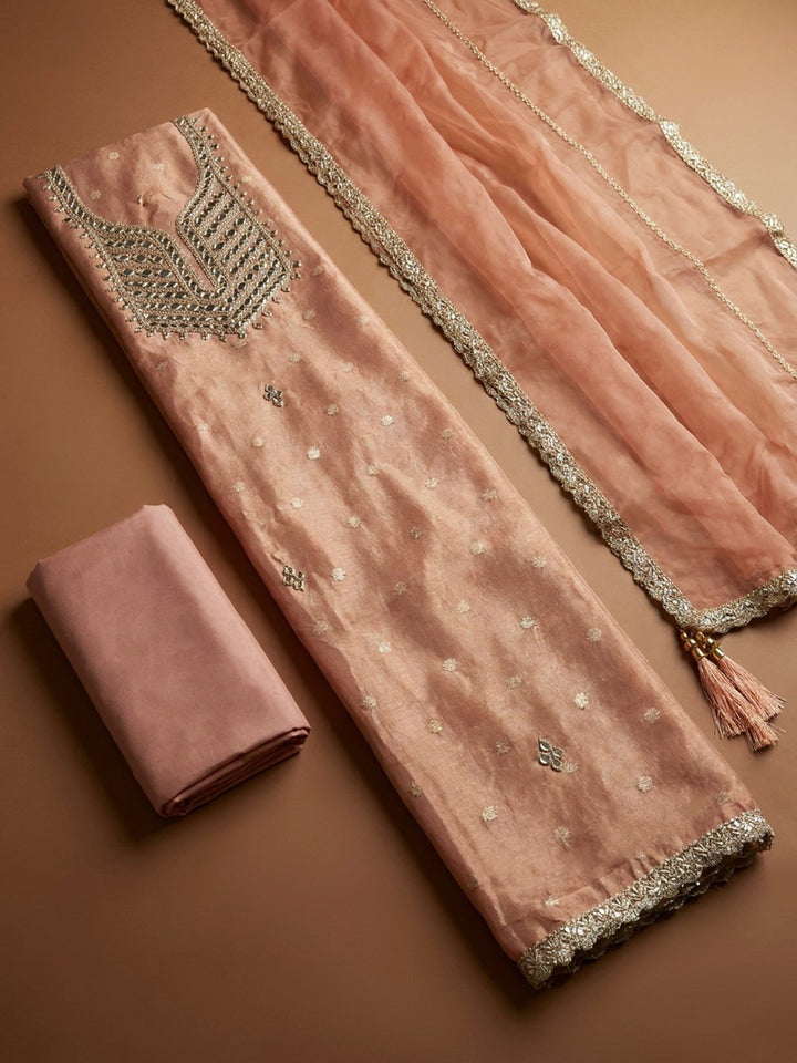 Peach  Chanderi Unstitched Dress Material