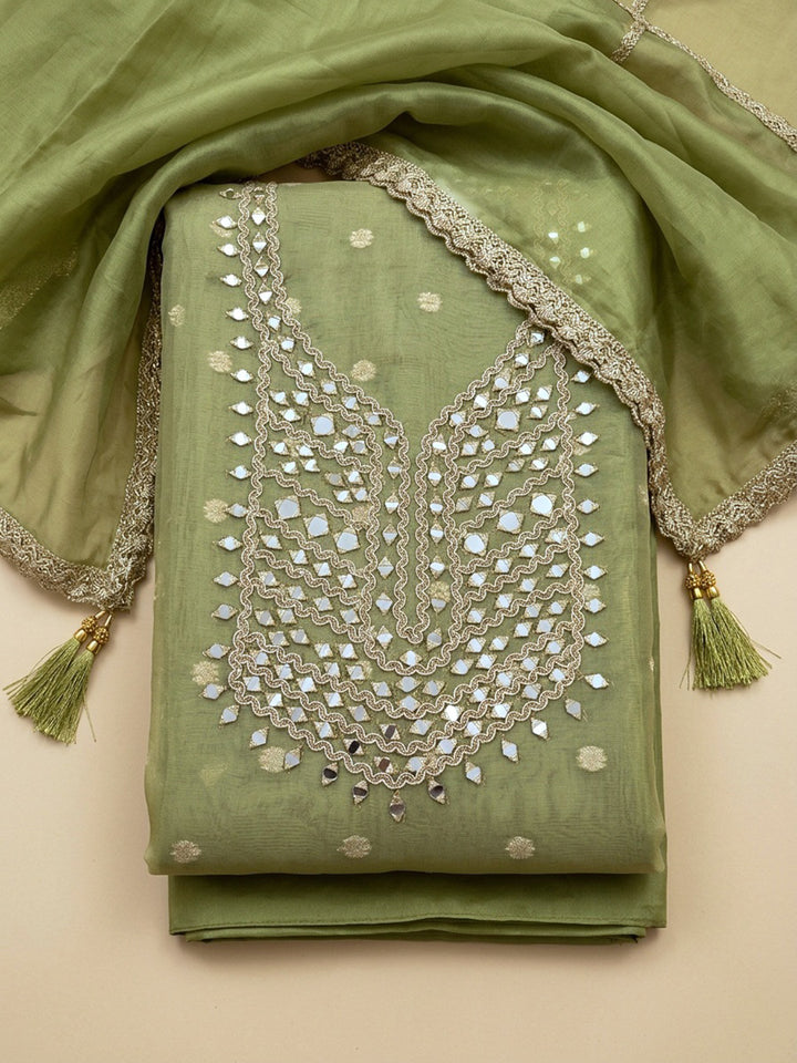 Pista Green  Chanderi Unstitched Dress Material