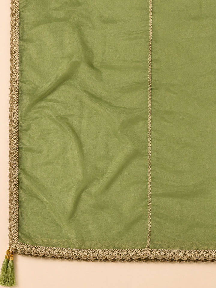 Pista Green  Chanderi Unstitched Dress Material