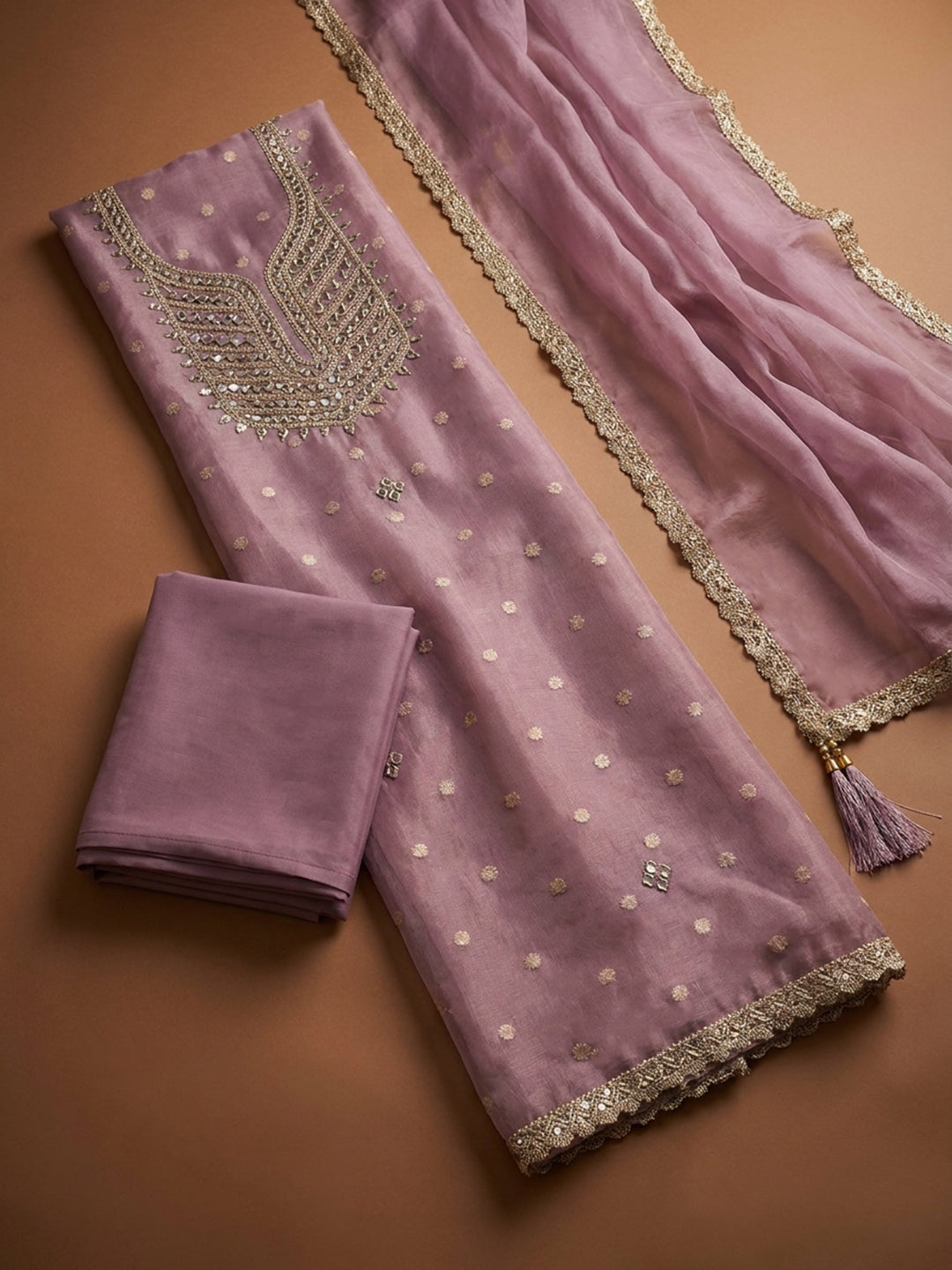 Purple  Chanderi Unstitched Dress Material