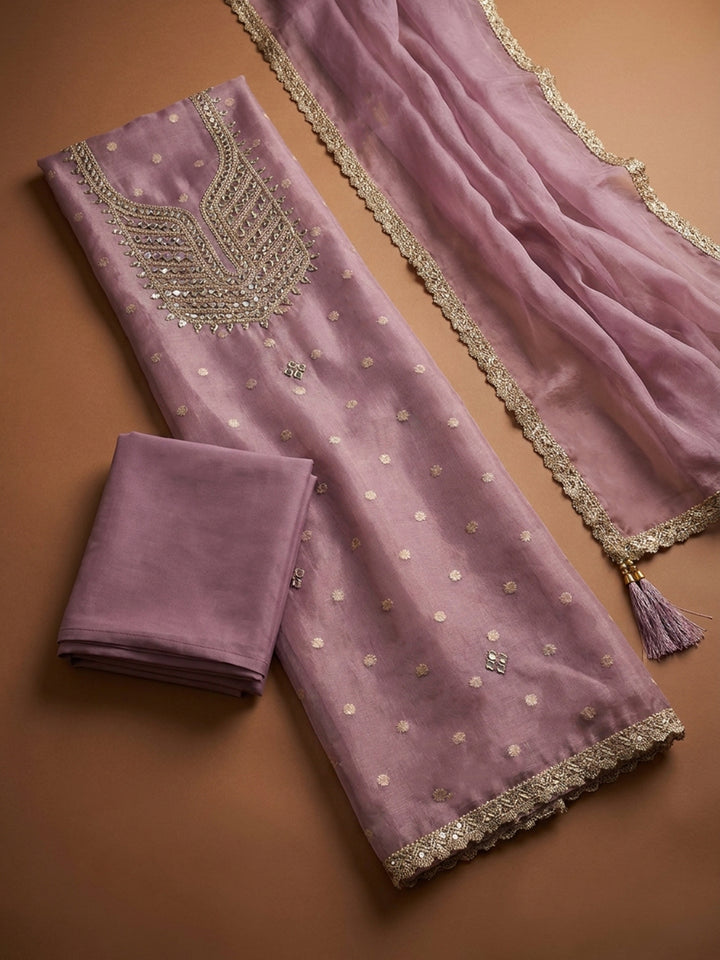 Purple  Chanderi Unstitched Dress Material