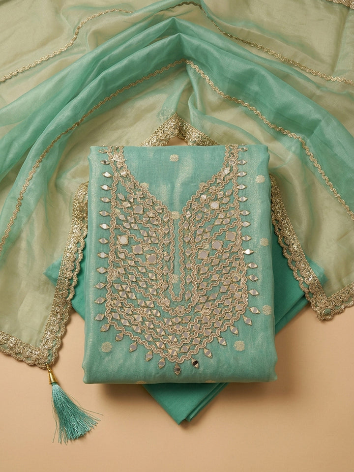 Sea Green  Chanderi Unstitched Dress Material