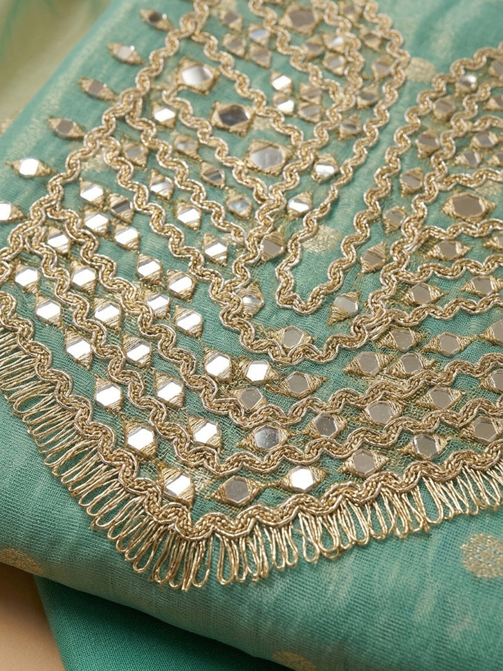Sea Green  Chanderi Unstitched Dress Material