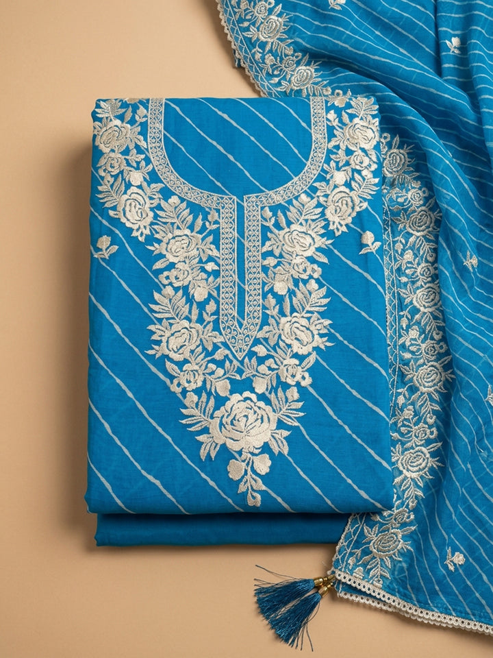 Blue  Chanderi Unstitched Dress Material