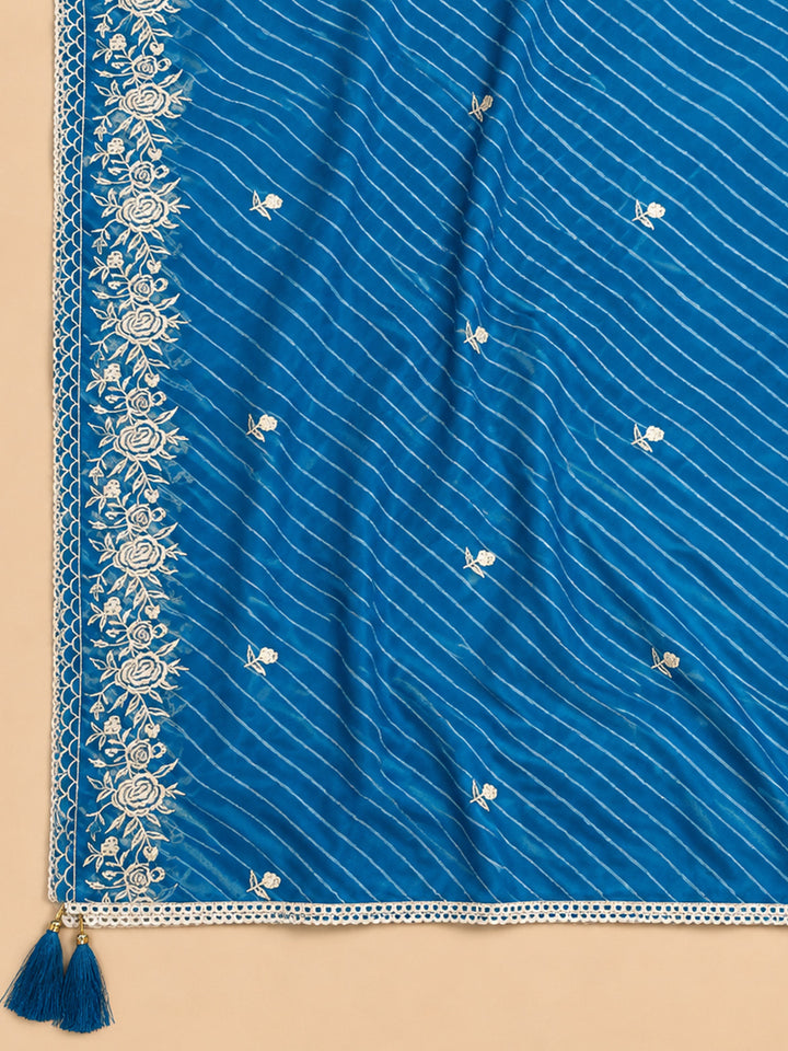 Blue  Chanderi Unstitched Dress Material