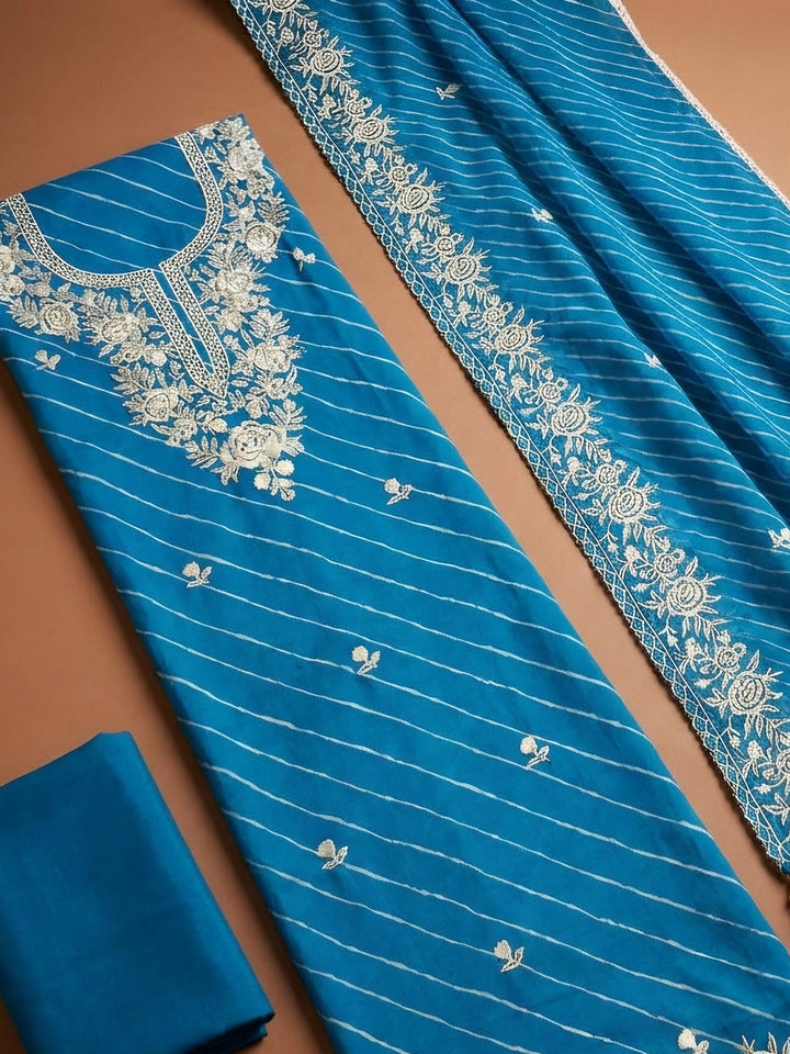 Blue  Chanderi Unstitched Dress Material