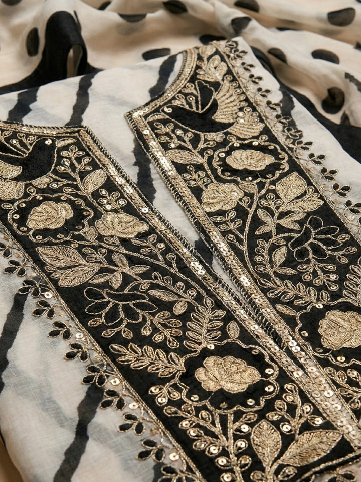 Black  Chanderi Unstitched Dress Material