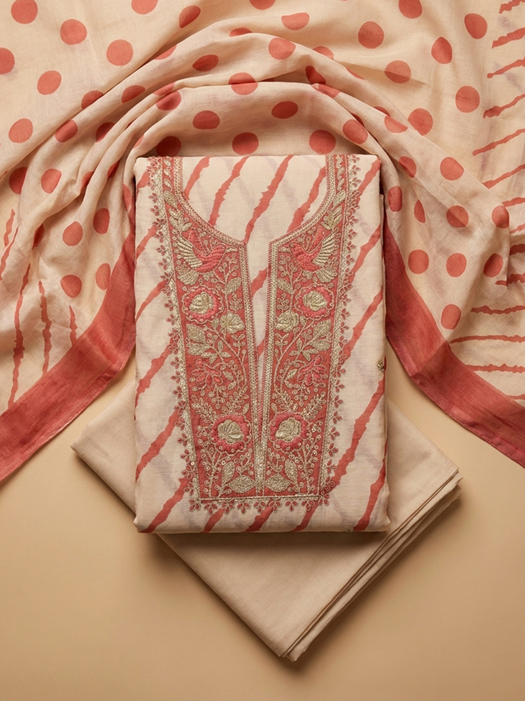 Rust  Chanderi Unstitched Dress Material