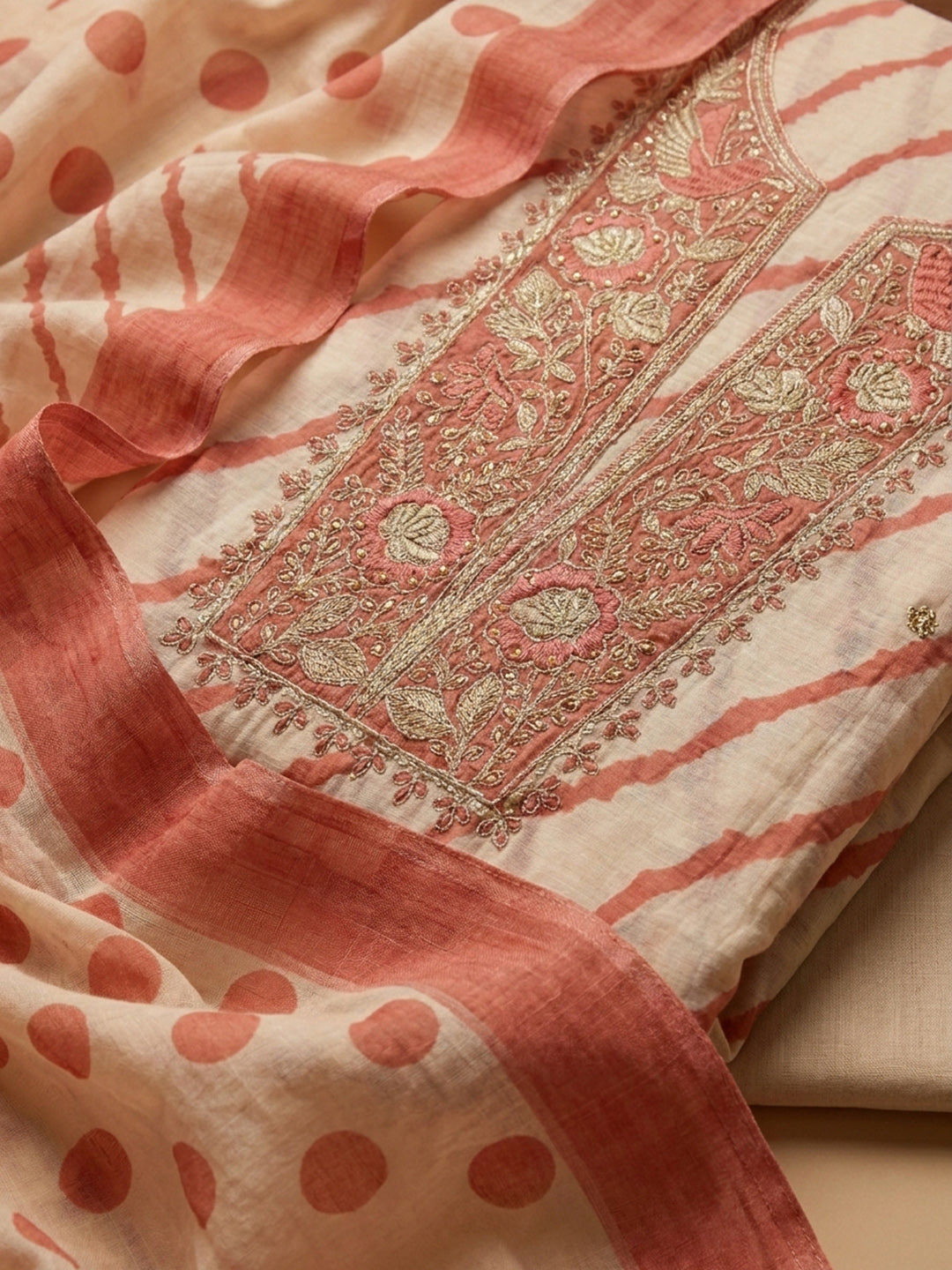 Rust  Chanderi Unstitched Dress Material