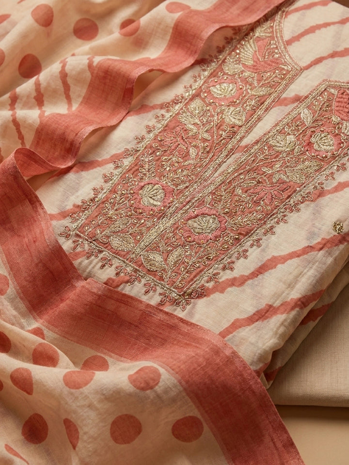 Rust  Chanderi Unstitched Dress Material