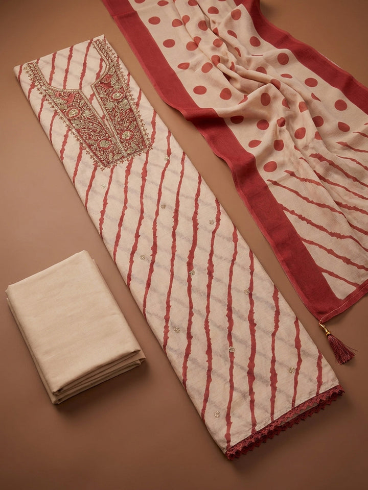 Rust  Chanderi Unstitched Dress Material