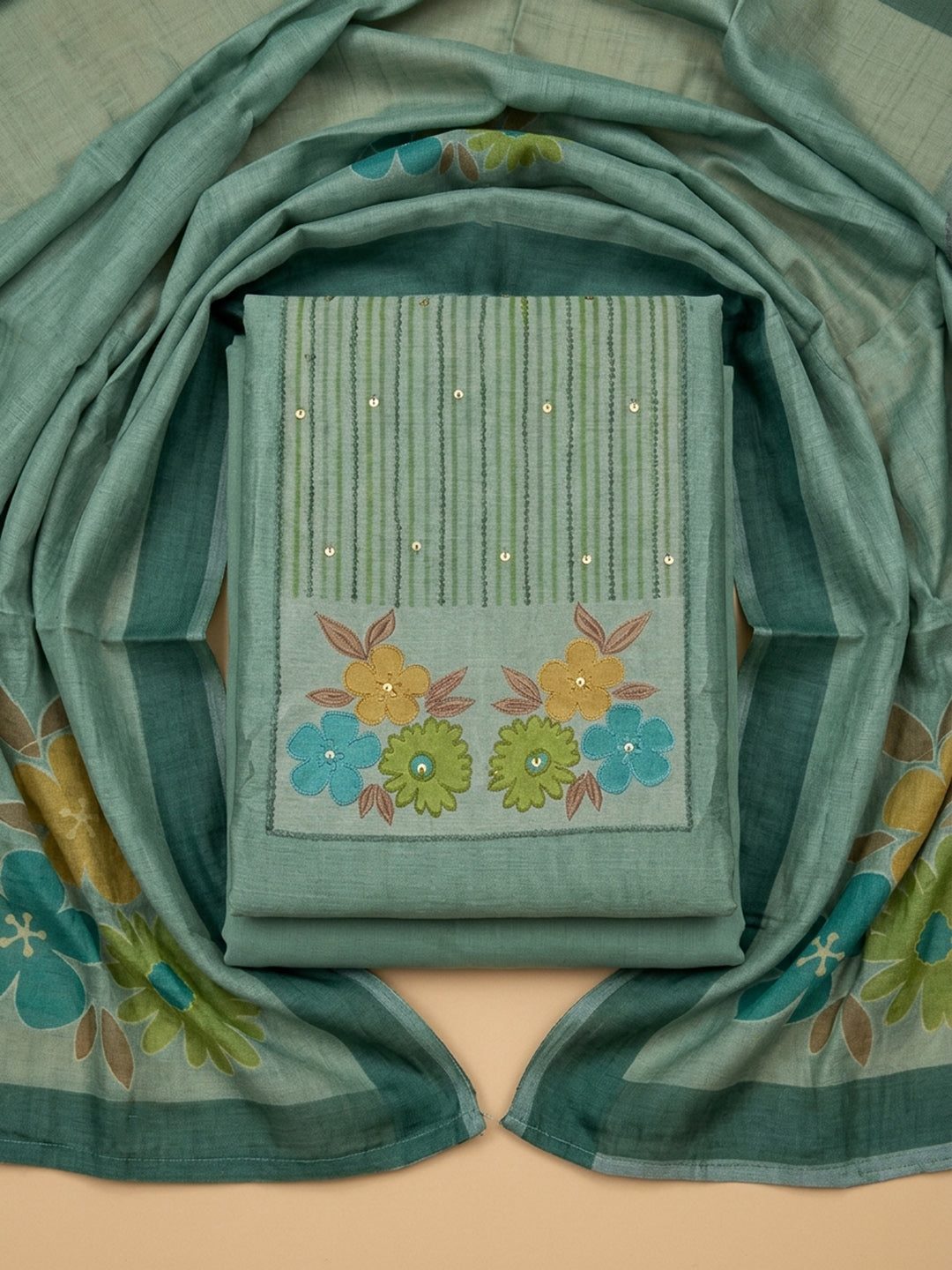Aqua Green  Chanderi Unstitched Dress Material