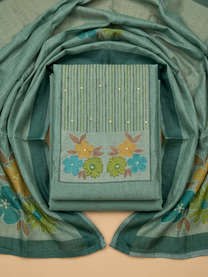 Aqua Green  Chanderi Unstitched Dress Material