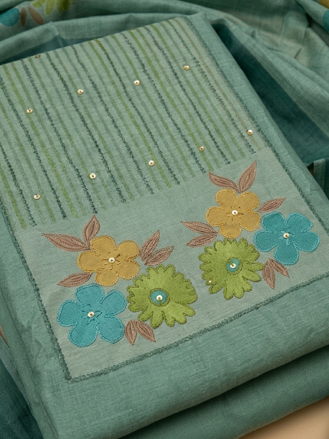 Aqua Green  Chanderi Unstitched Dress Material