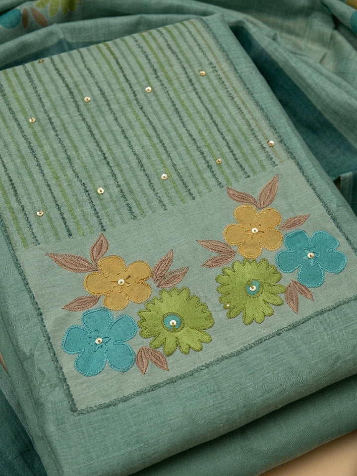 Aqua Green  Chanderi Unstitched Dress Material