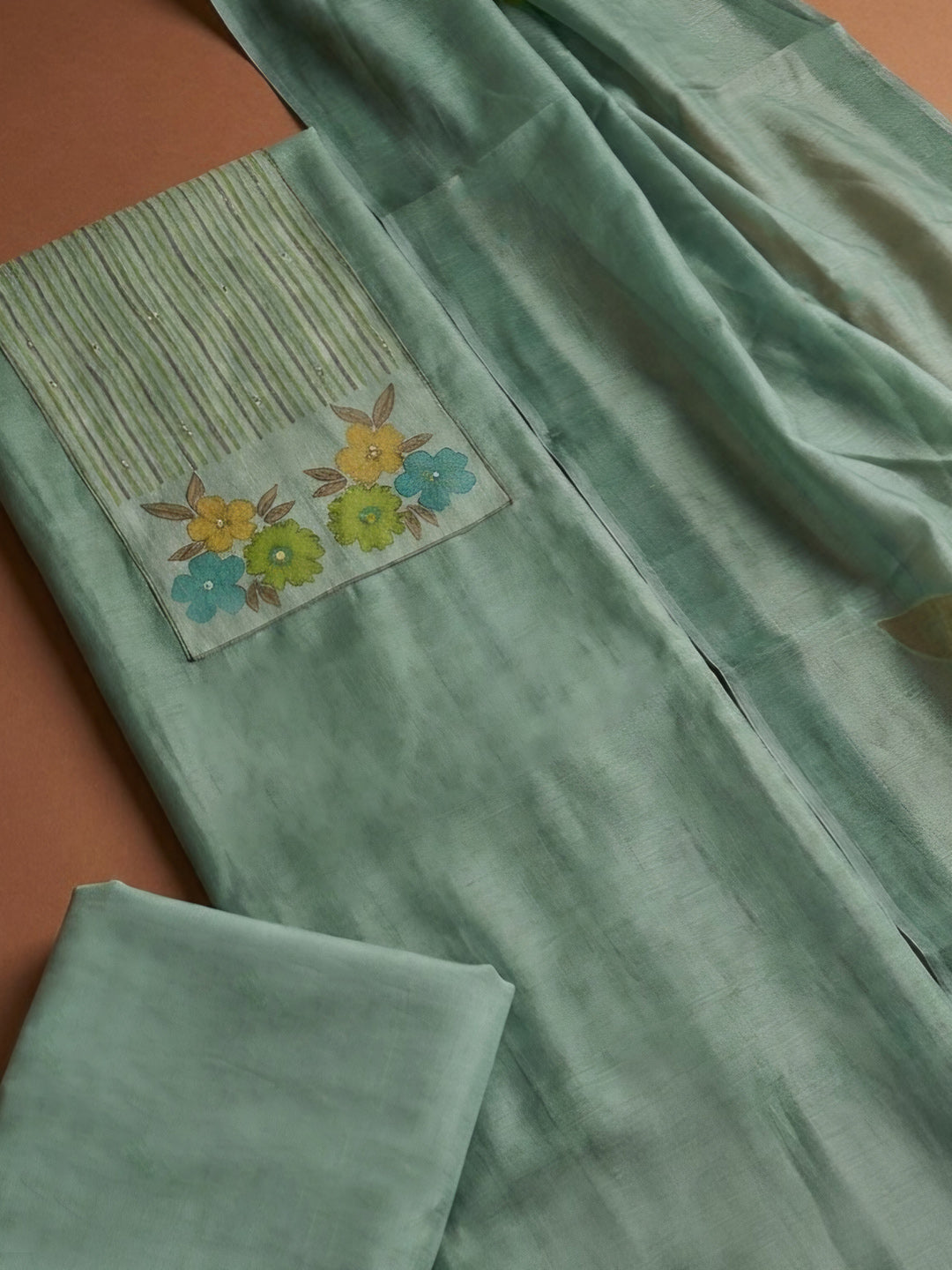 Aqua Green  Chanderi Unstitched Dress Material