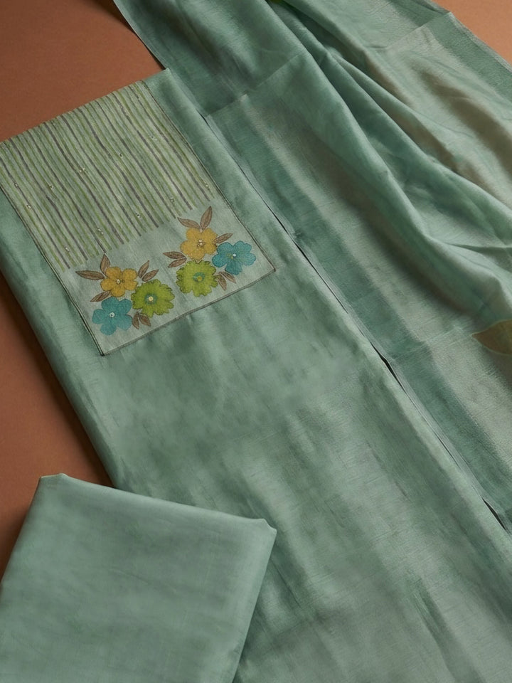 Aqua Green  Chanderi Unstitched Dress Material