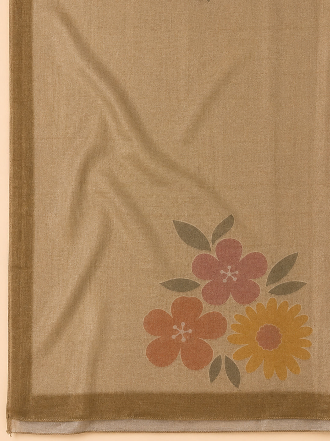 Beige  Chanderi Unstitched Dress Material