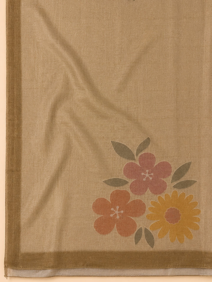 Beige  Chanderi Unstitched Dress Material
