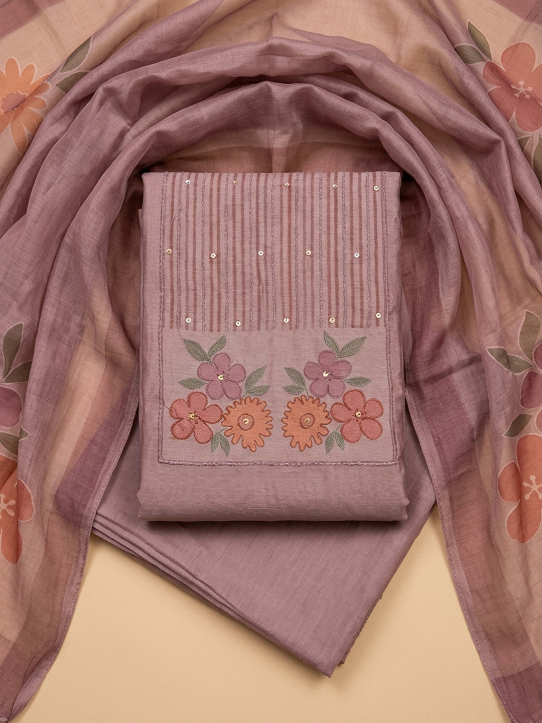 Onion Pink  Chanderi Unstitched Dress Material