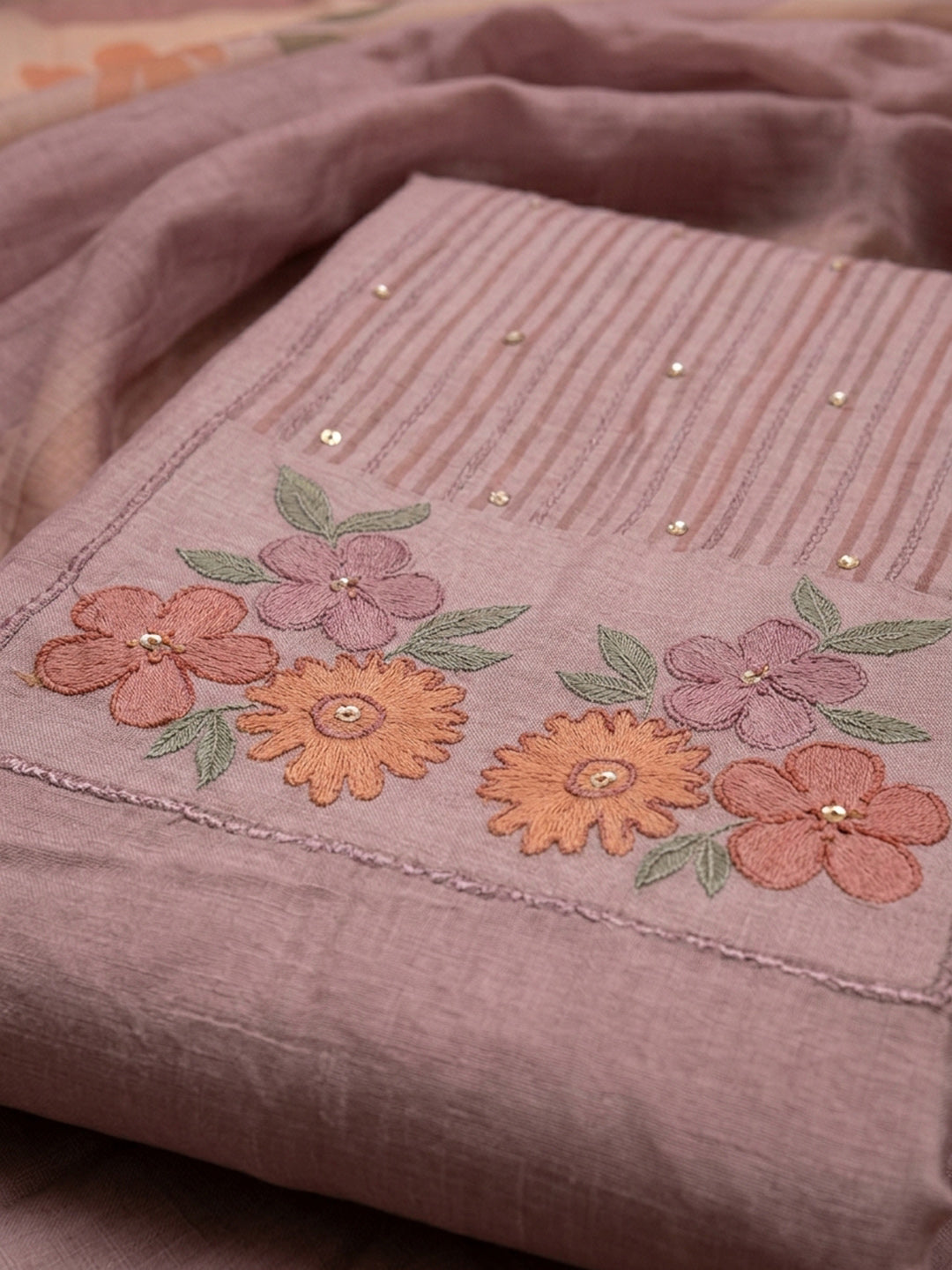 Onion Pink  Chanderi Unstitched Dress Material