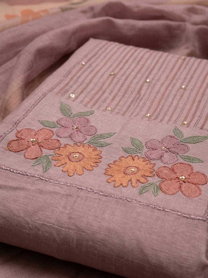 Onion Pink  Chanderi Unstitched Dress Material