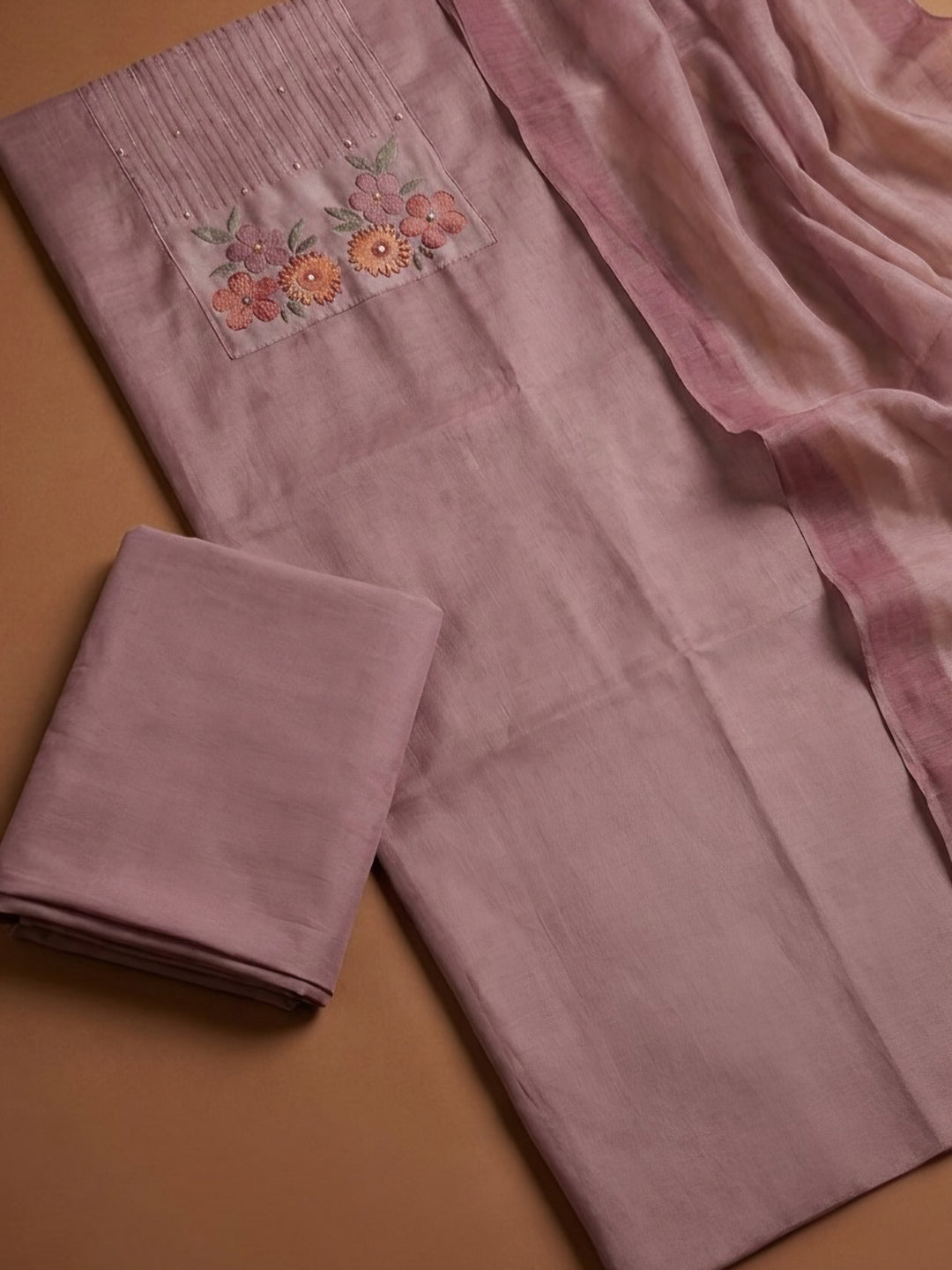 Onion Pink  Chanderi Unstitched Dress Material