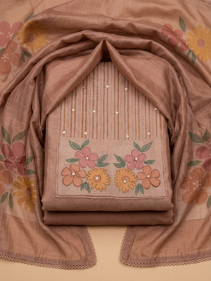 Peach  Chanderi Unstitched Dress Material