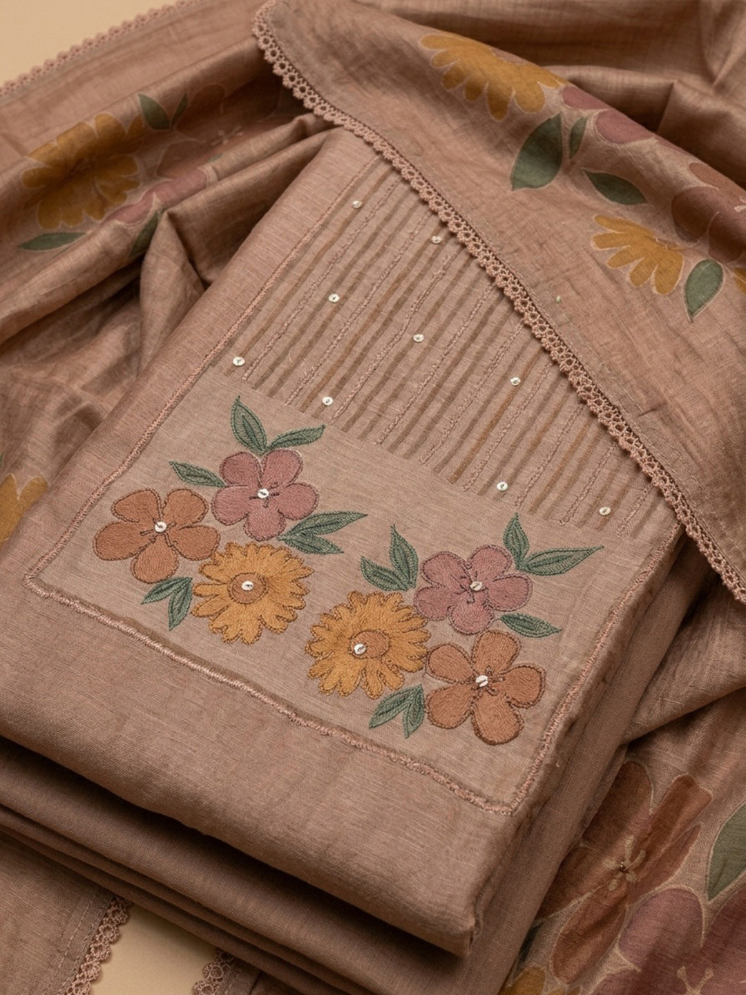 Peach  Chanderi Unstitched Dress Material